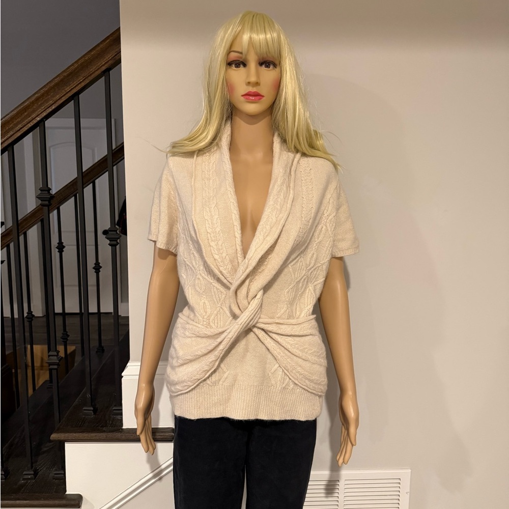 Anthropologie sleeping on snow Chic Cream Cable Knit short sleeve sweater